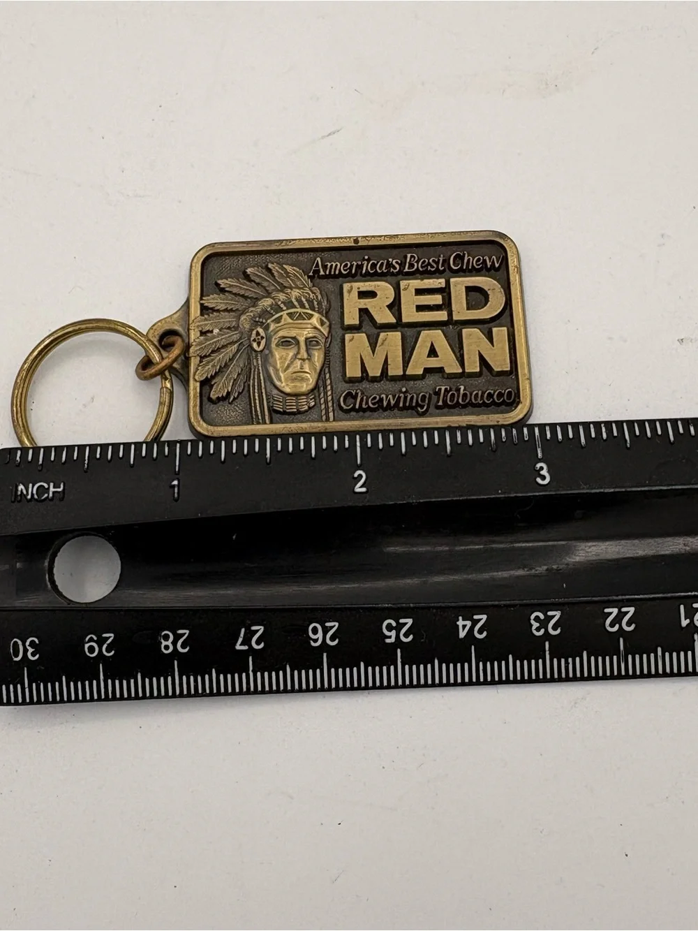 1988 Promotional Redman Chewing Tobacco Brass Key Chain Fob Advertise Pinkerton